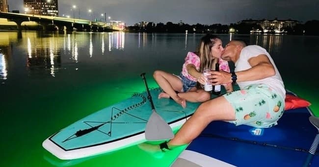 Date Night Neon Glow Clear Kayak or Clear Paddleboard & Champagne