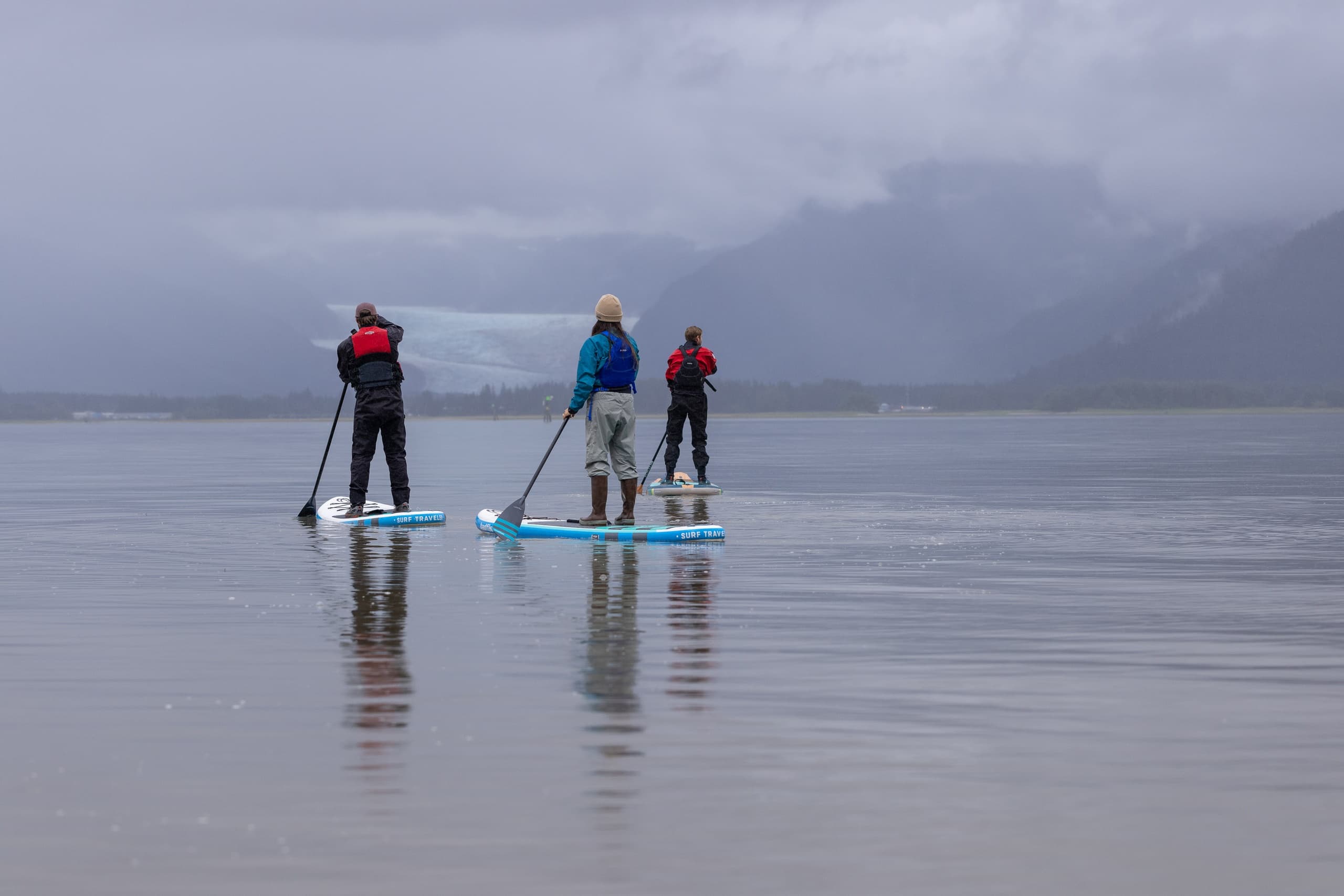 Drysuit Paddleboarding in Juneau Wetlands with Glacier View