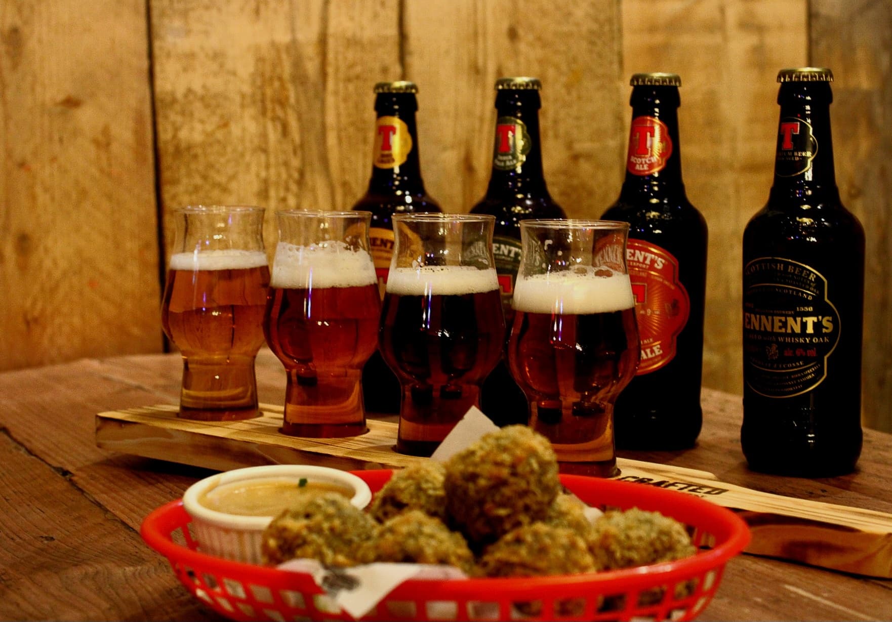 Beer Flight with a Haggis taster