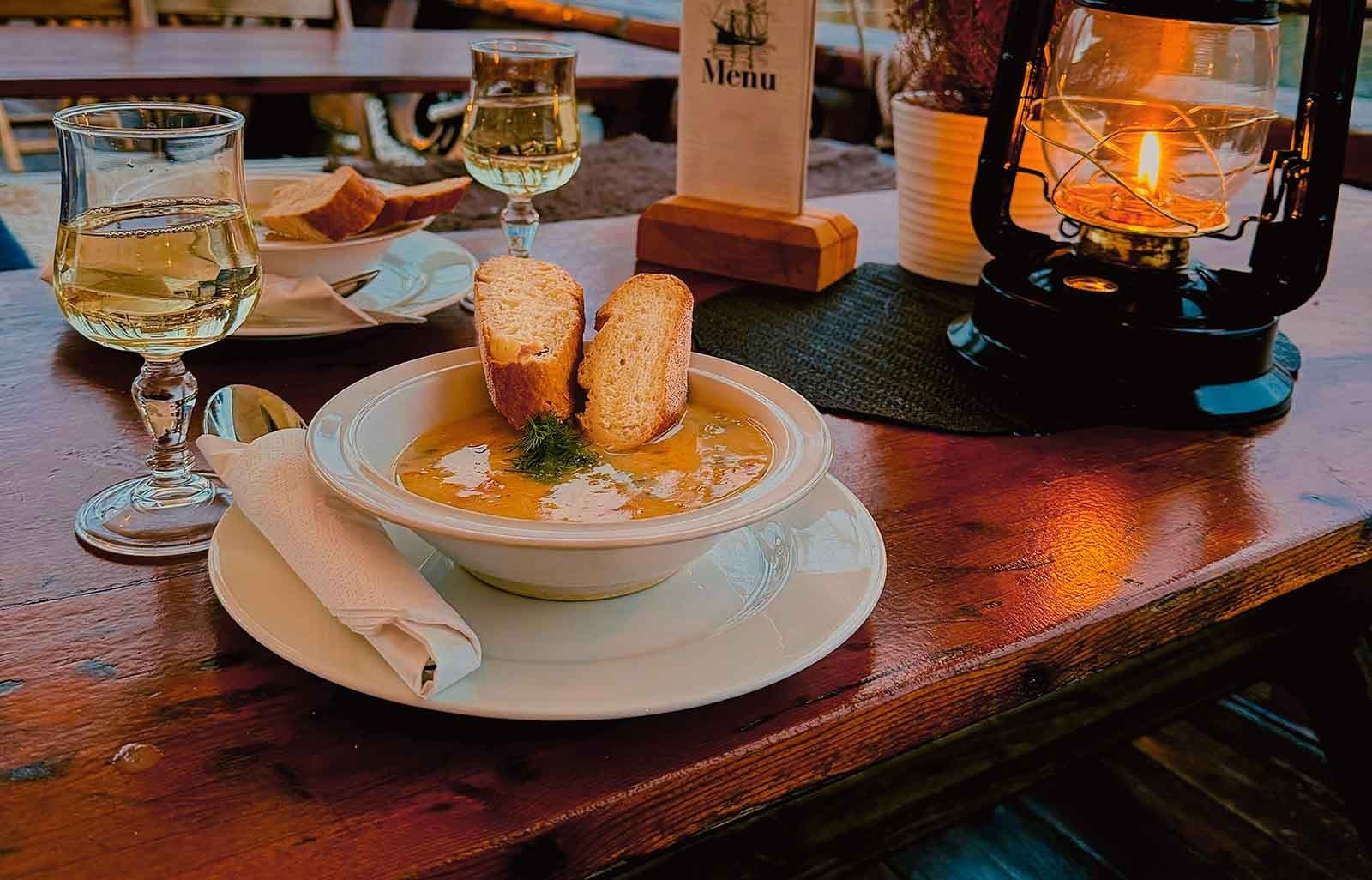 Oslo Skyline in winter with fish soup