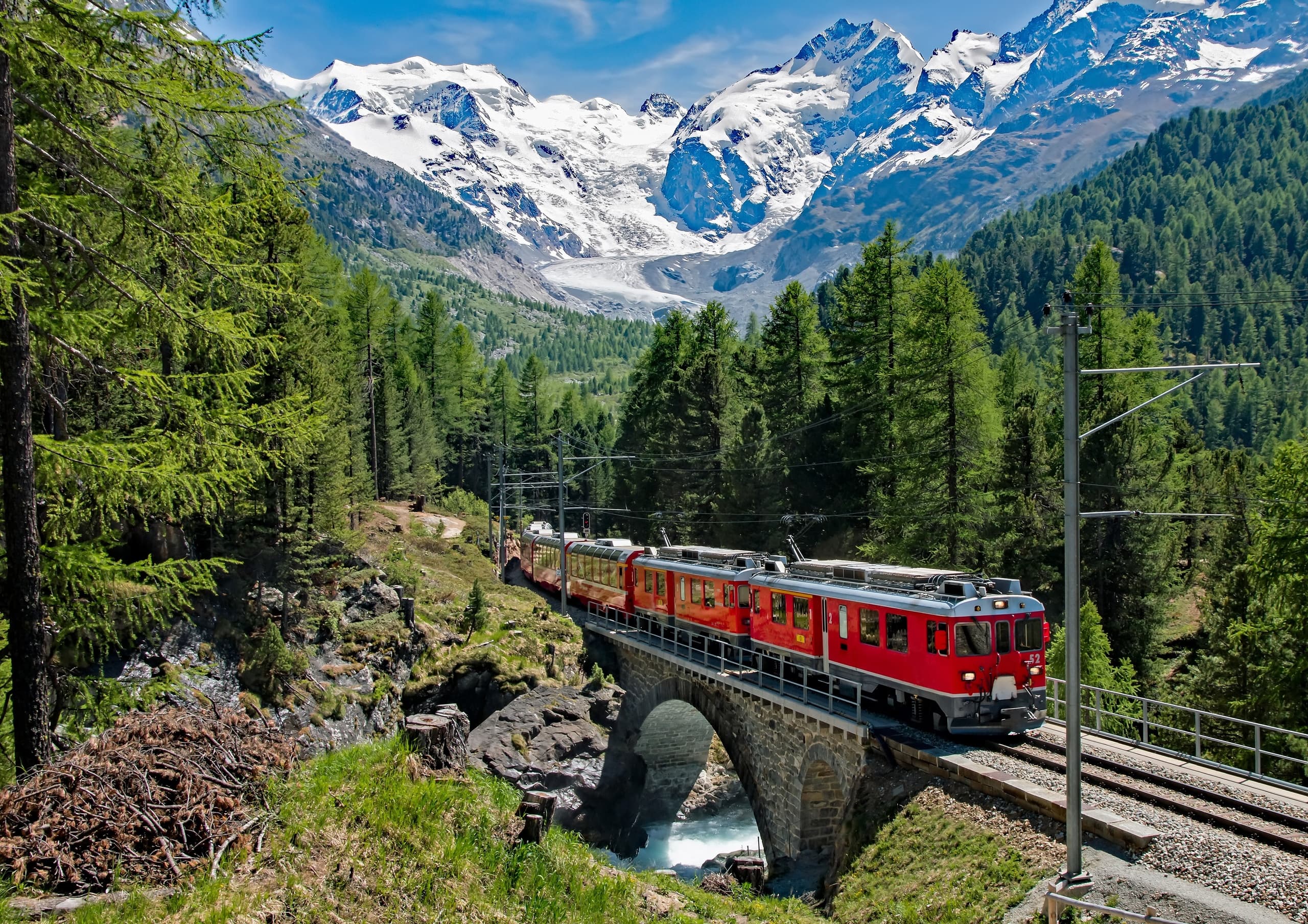 Bernina train and St. Moritz