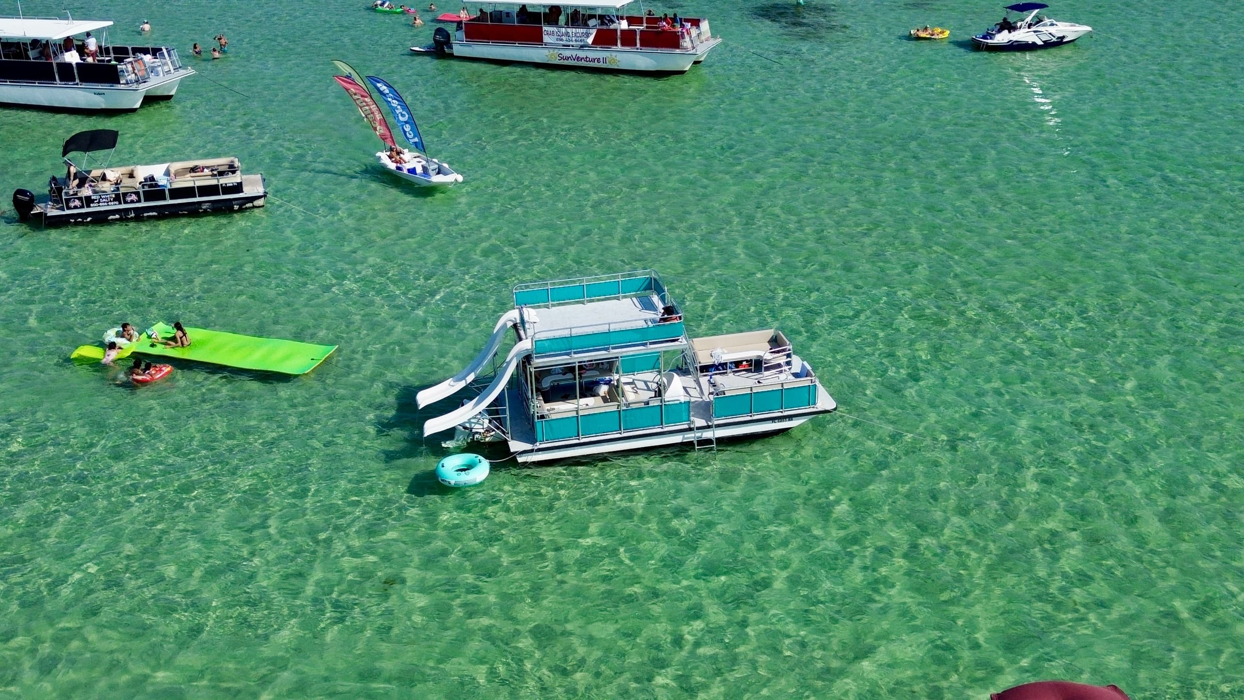 Private Crab Island Double Slide Pontoon Charter