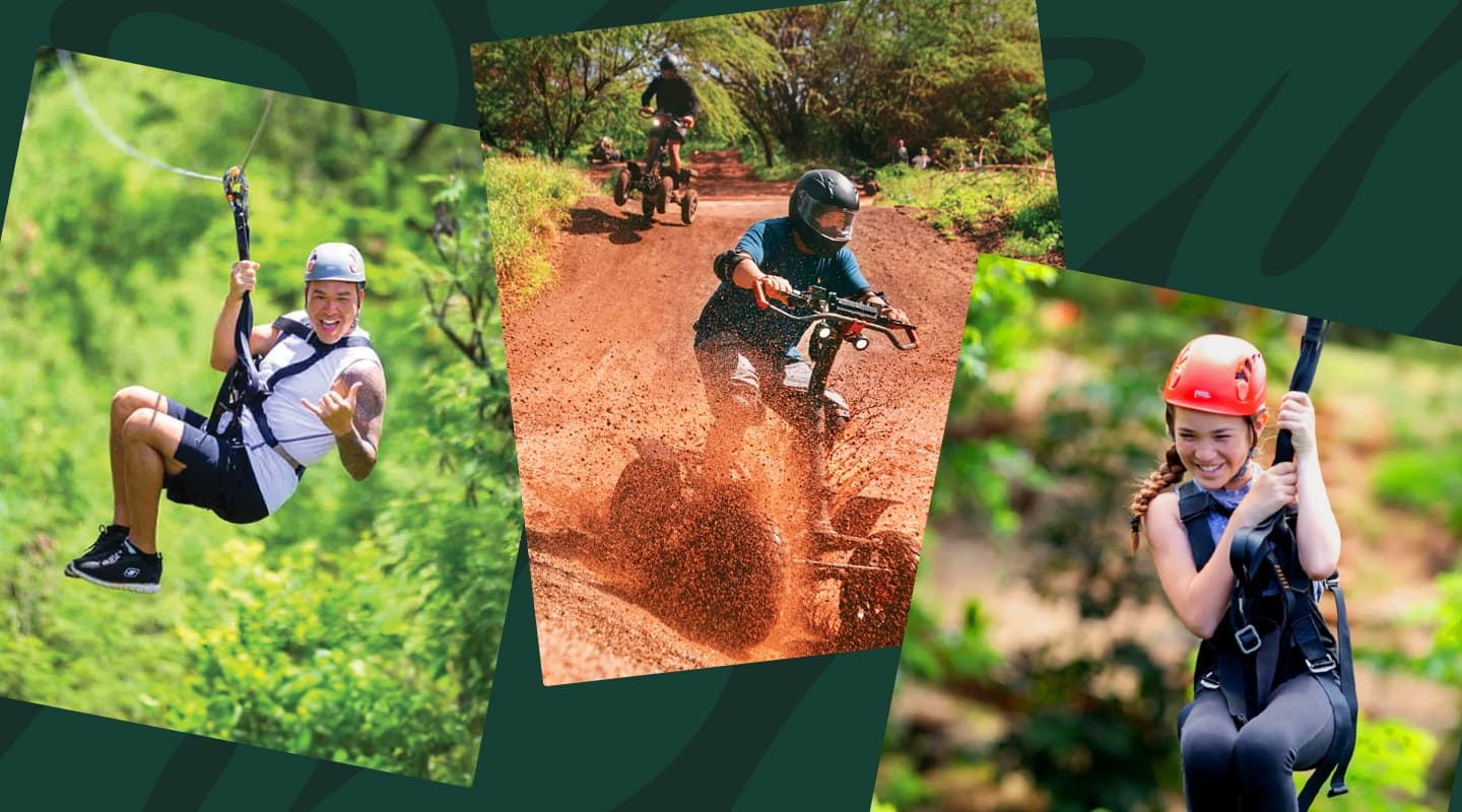 Stand-up ATV & & 3 Ziplines Adventure Package with Optional Waikiki Trans