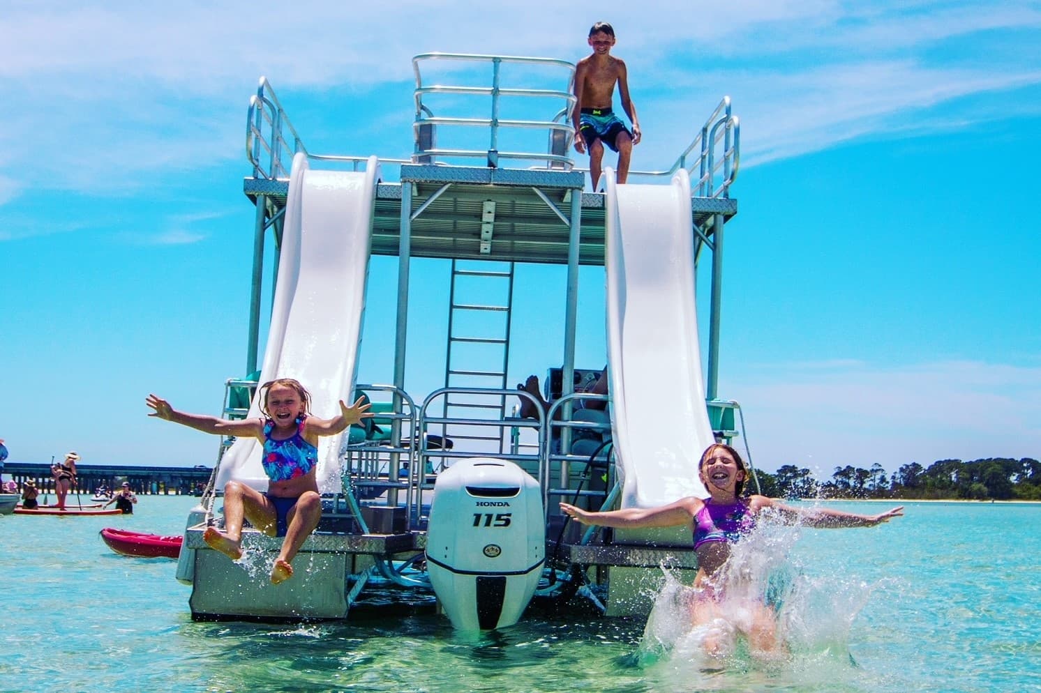 14 Person Double Decker Pontoon Boat Rental with Two Slides
